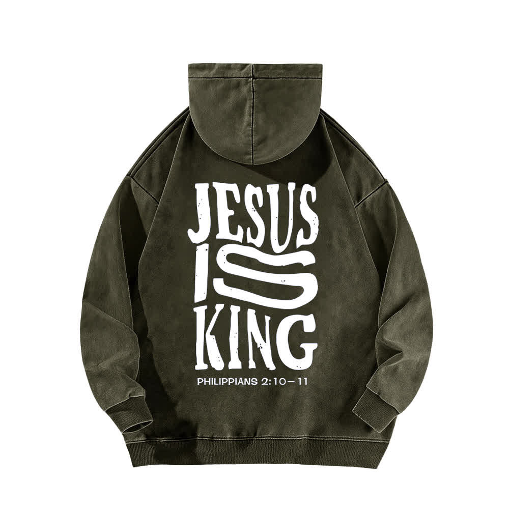 Christianartworkshop Jesus Is King Hoodie mit Vorder- und Rückseitendruck, gewaschen - image 1
