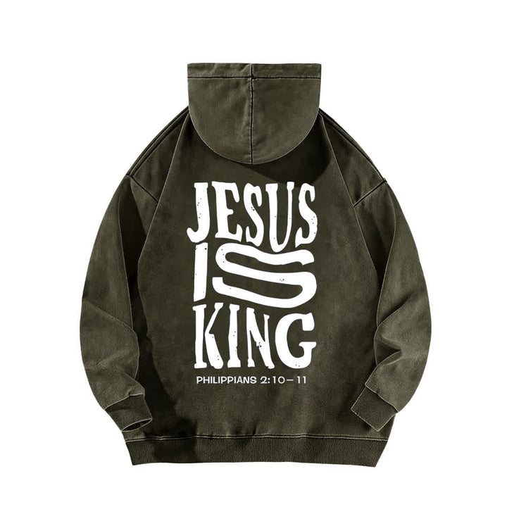 Christianartworkshop Jesus Is King Hoodie mit Vorder- und Rückseitendruck, gewaschen - image 1