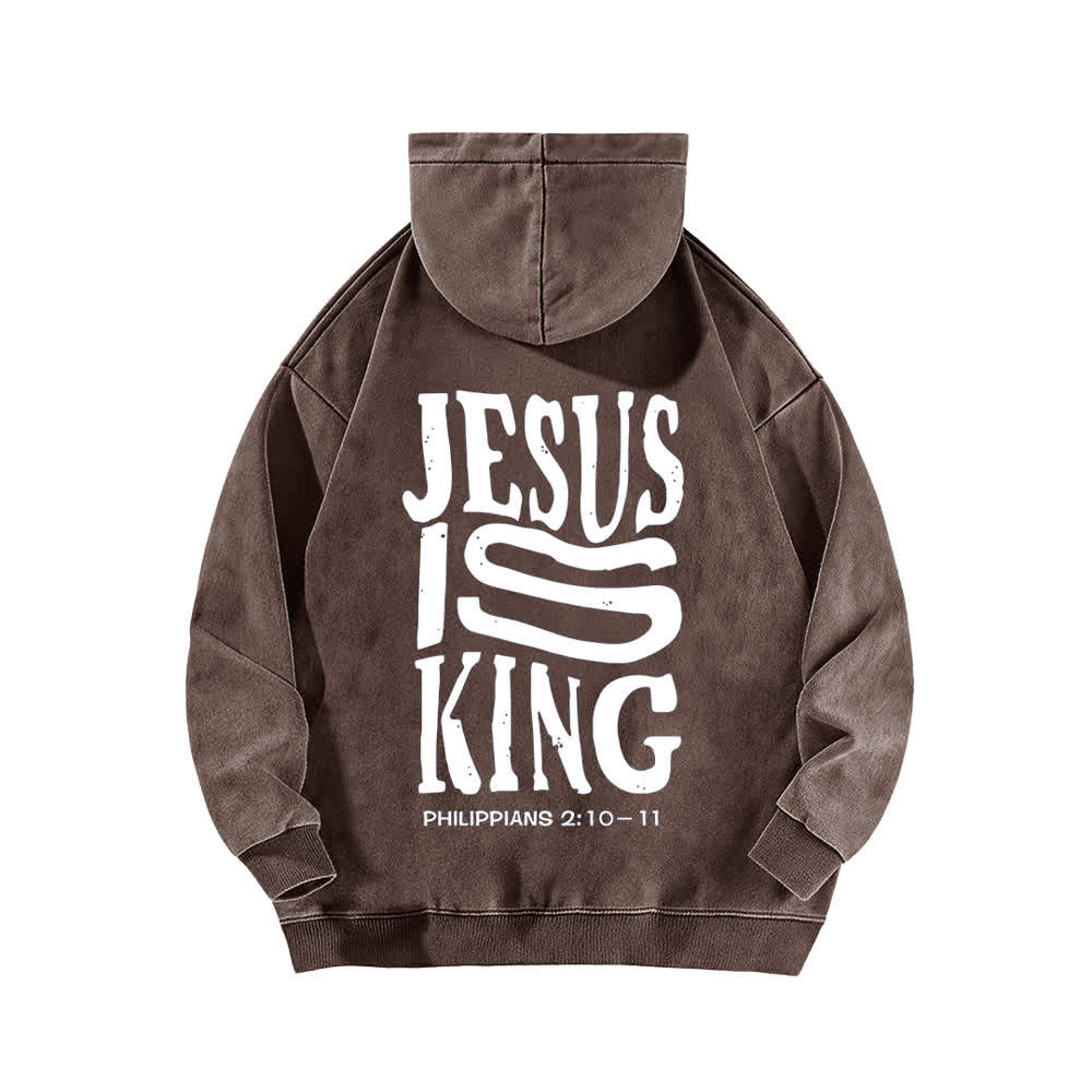 Christianartworkshop Jesus Is King Hoodie mit Vorder- und Rückseitendruck, gewaschen - image 10