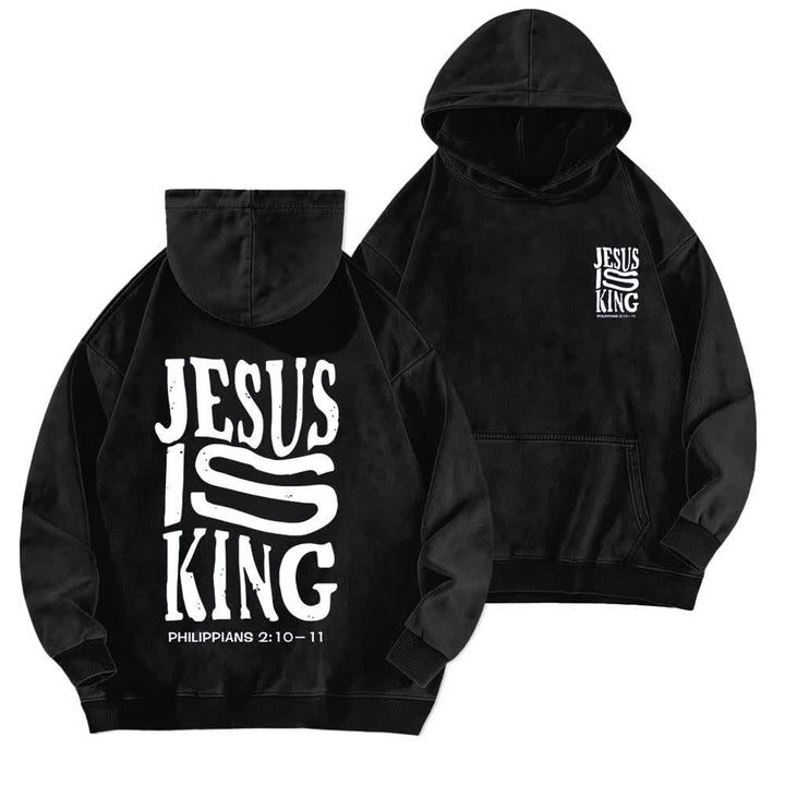 Christianartworkshop Jesus Is King Hoodie mit Vorder- und Rückseitendruck, gewaschen - Schwarz - 5XL - image 3