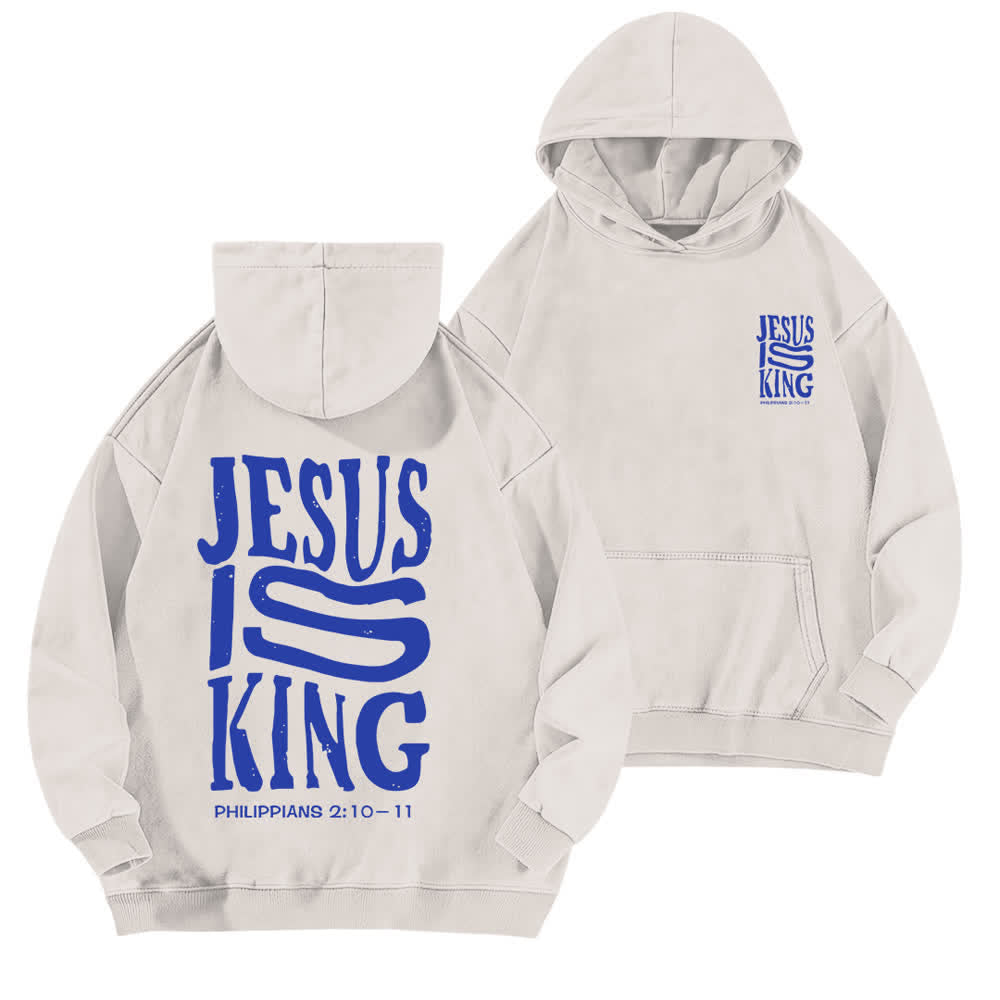 Christianartworkshop Jesus Is King Hoodie mit Vorder- und Rückseitendruck, gewaschen - Weiß - 5XL - image 12