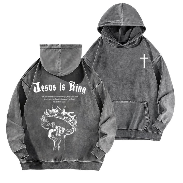 Christianartworkshop Jesus Is King Crown Of Thorns Washed Hoodie - Grau - 5XL - image 6
