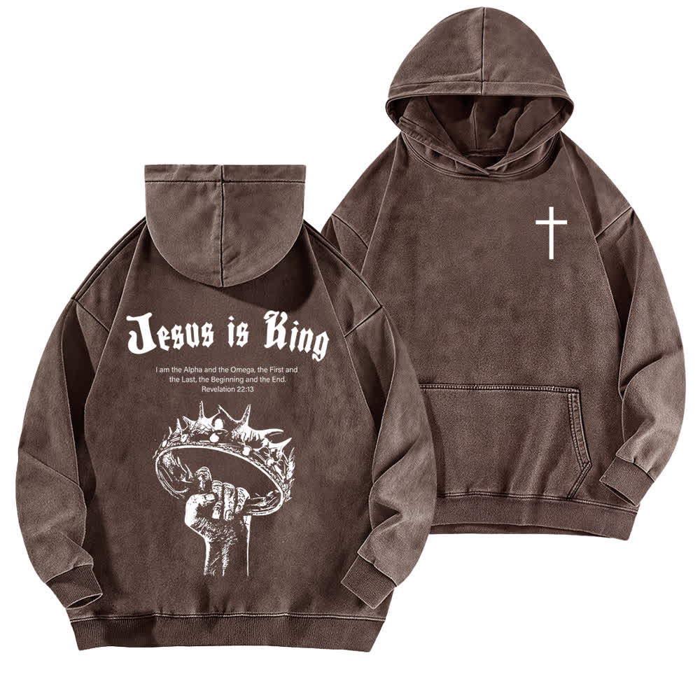 Christianartworkshop Jesus Is King Crown Of Thorns Washed Hoodie - Braun - 5XL - image 12