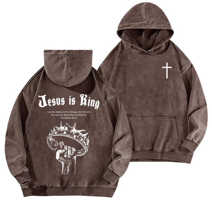 Christianartworkshop Jesus Is King Crown Of Thorns Washed Hoodie - Braun - 5XL - image 12