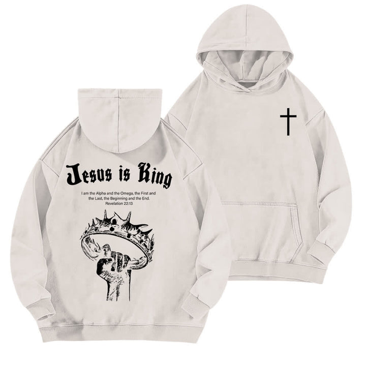 Christianartworkshop Jesus Is King Crown Of Thorns Washed Hoodie - Weiß - 5XL - image 0