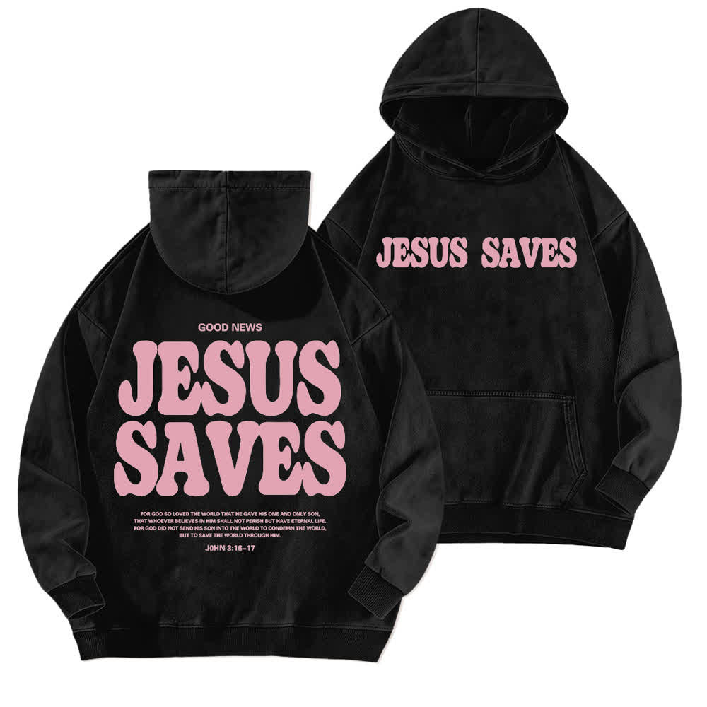Christianartworkshop Jesus Saves Good News Hoodie (Vorder- und Rückseite, gewaschen) - Schwarz - 5XL - image 0