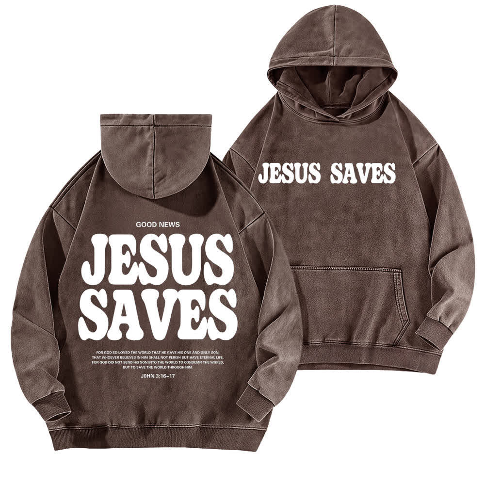 Christianartworkshop Jesus Saves Good News Hoodie (Vorder- und Rückseite, gewaschen) - Braun - 5XL - image 9