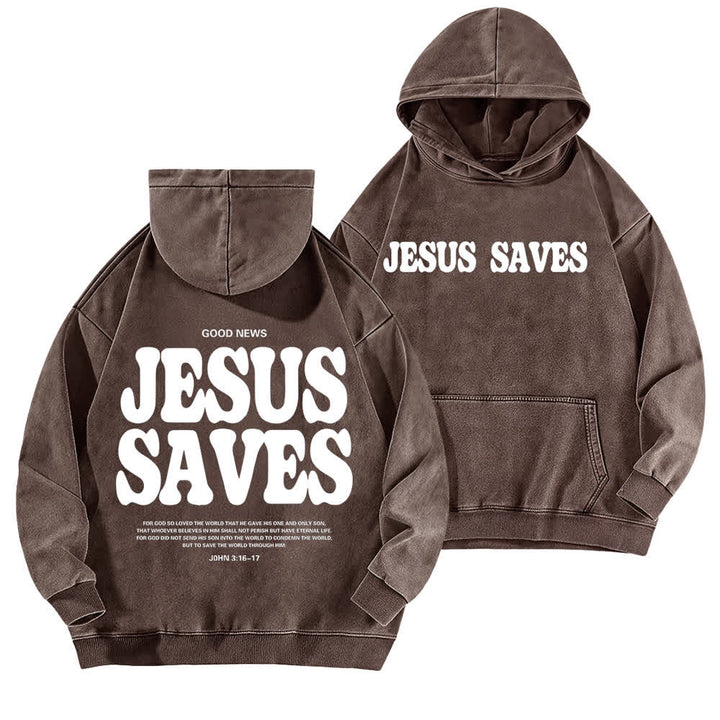 Christianartworkshop Jesus Saves Good News Hoodie (Vorder- und Rückseite, gewaschen) - Braun - 5XL - image 9