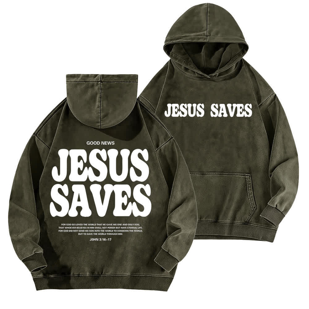Christianartworkshop Jesus Saves Good News Hoodie (Vorder- und Rückseite, gewaschen) - Armeegrün - 5XL - image 6