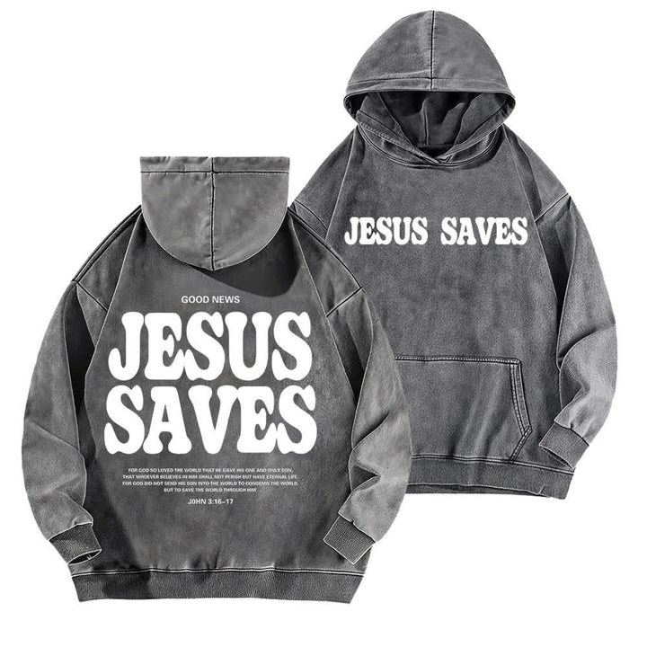 Christianartworkshop Jesus Saves Good News Hoodie (Vorder- und Rückseite, gewaschen) - Grau - 5XL - image 3