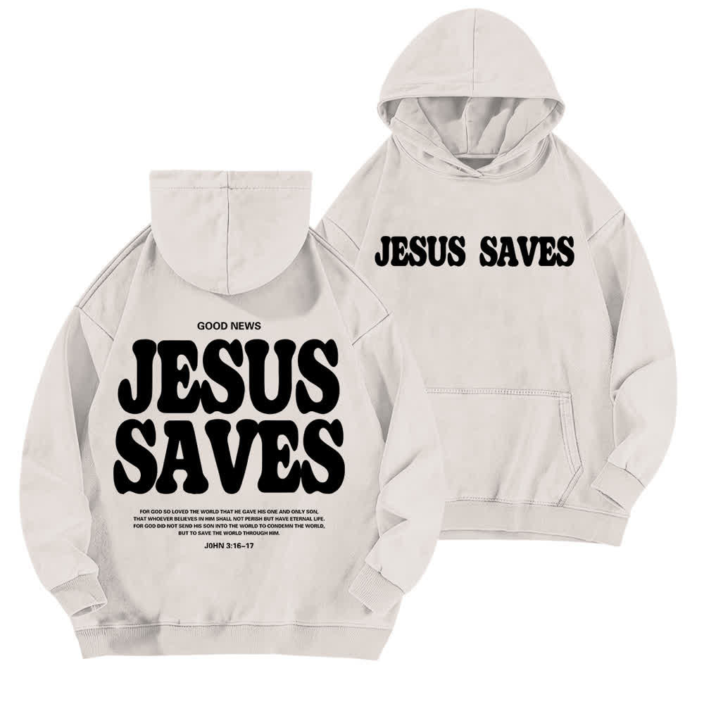 Christianartworkshop Jesus Saves Good News Hoodie (Vorder- und Rückseite, gewaschen) - Weiß - 5XL - image 12