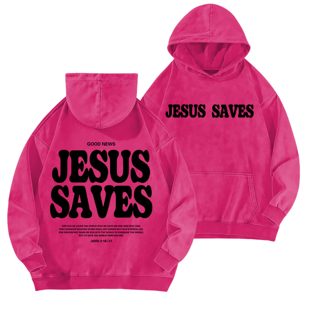 Christianartworkshop Jesus Saves Good News Hoodie (Vorder- und Rückseite, gewaschen) - Rose - 5XL - image 15