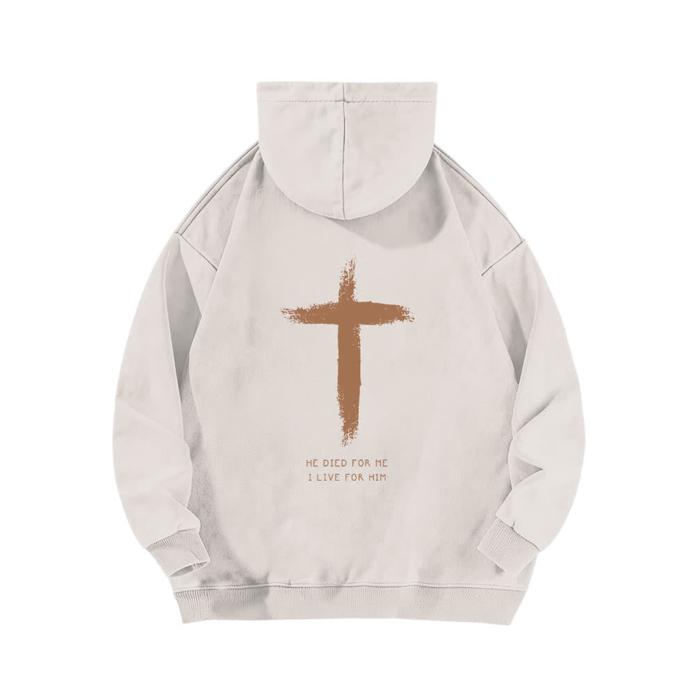 Christianartworkshop Er starb für mich – Kapuzenpullover mit Kreuzmuster auf der Rückseite - image 1