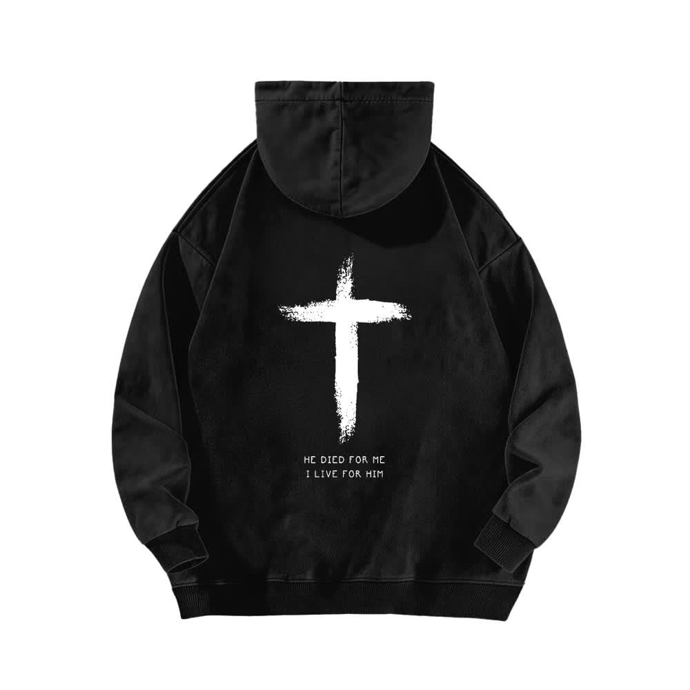 Christianartworkshop Er starb für mich – Kapuzenpullover mit Kreuzmuster auf der Rückseite - image 4