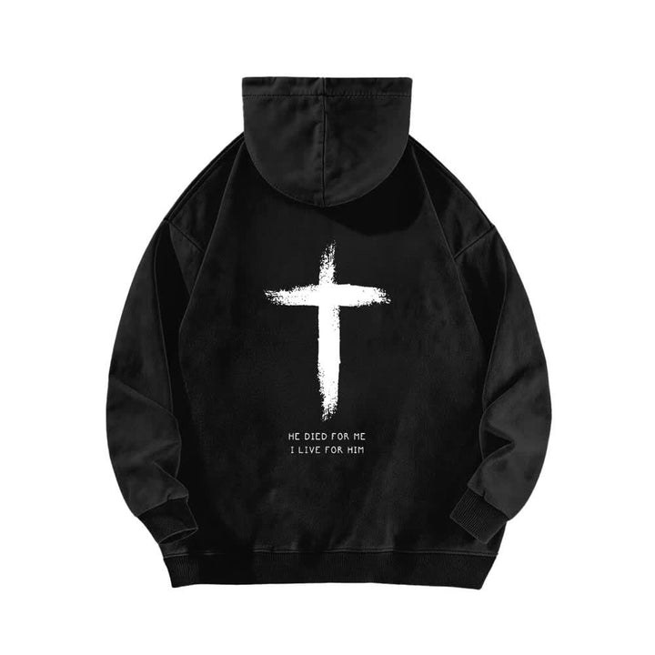 Christianartworkshop Er starb für mich – Kapuzenpullover mit Kreuzmuster auf der Rückseite - image 4