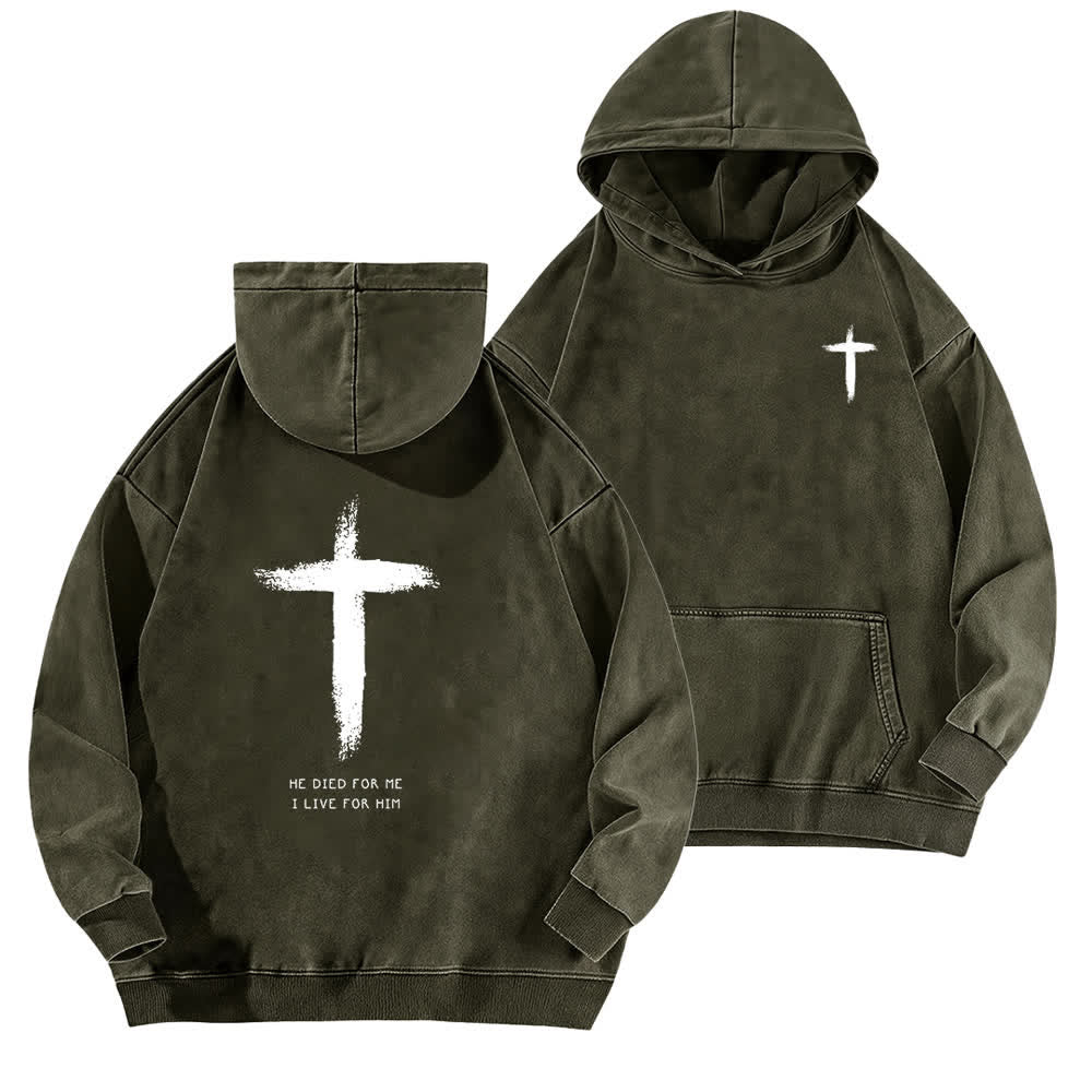 Christianartworkshop Er starb für mich – Kapuzenpullover mit Kreuzmuster auf der Rückseite - Armeegrün - 5XL - image 12