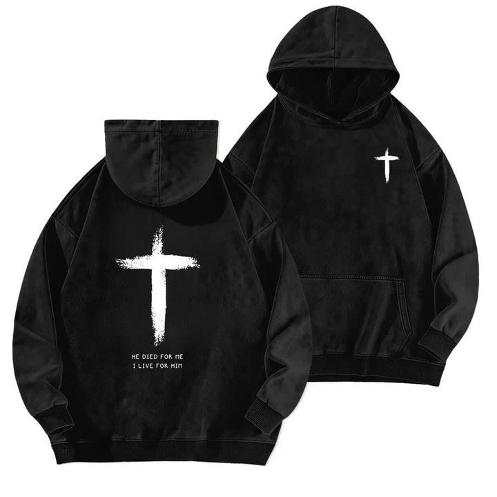 Christianartworkshop Er starb für mich – Kapuzenpullover mit Kreuzmuster auf der Rückseite - Schwarz - 5XL - image 3