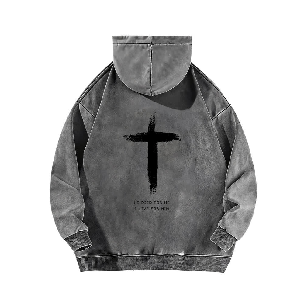 Christianartworkshop Er starb für mich – Kapuzenpullover mit Kreuzmuster auf der Rückseite - image 7