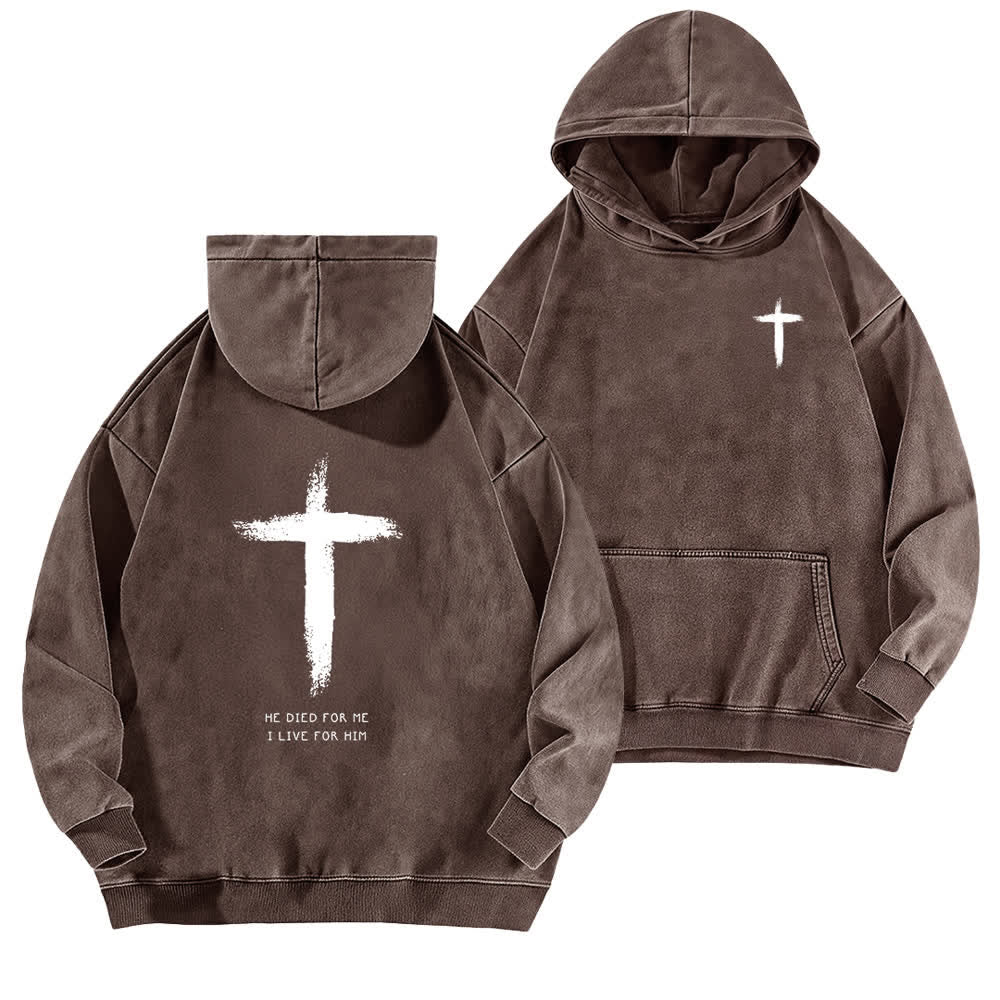 Christianartworkshop Er starb für mich – Kapuzenpullover mit Kreuzmuster auf der Rückseite - Braun - 5XL - image 9