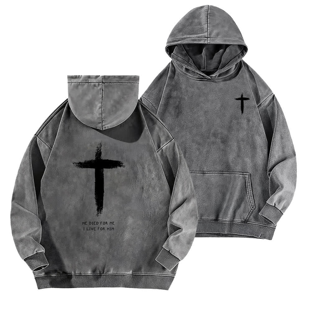 Christianartworkshop Er starb für mich – Kapuzenpullover mit Kreuzmuster auf der Rückseite - Grau - 5XL - image 6