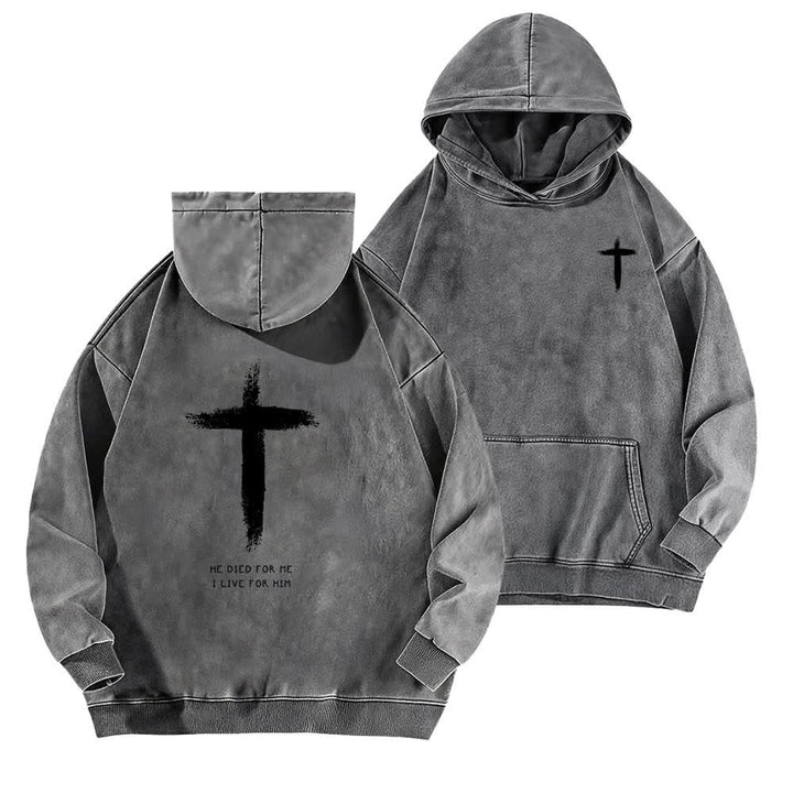 Christianartworkshop Er starb für mich – Kapuzenpullover mit Kreuzmuster auf der Rückseite - Grau - 5XL - image 6