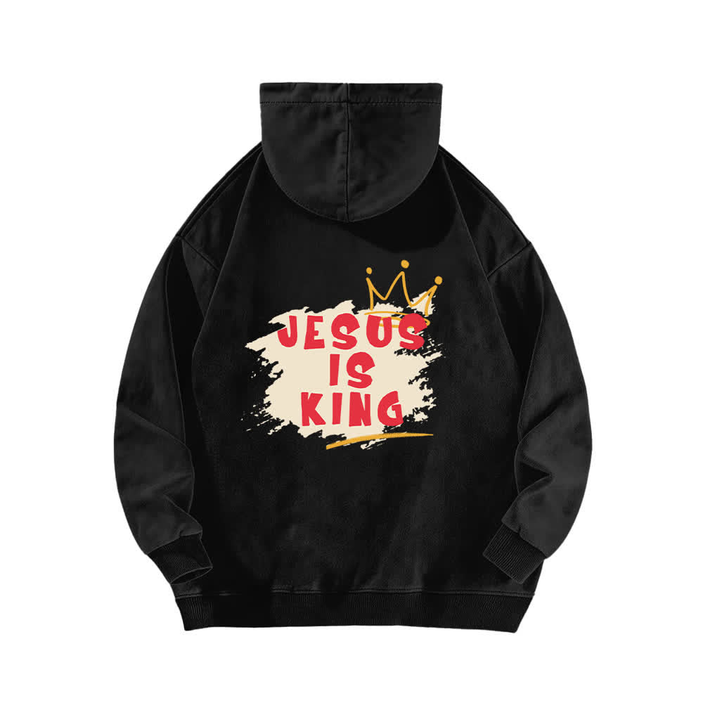 Christianartworkshop Jesus Is King Kronen-Rückenprint-Hoodie (gewaschen) - image 1