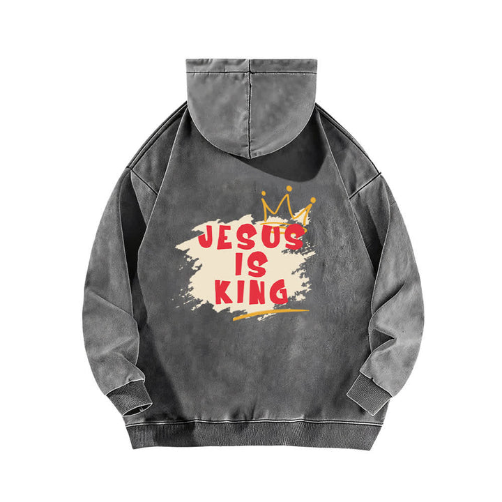 Christianartworkshop Jesus Is King Kronen-Rückenprint-Hoodie (gewaschen) - image 13