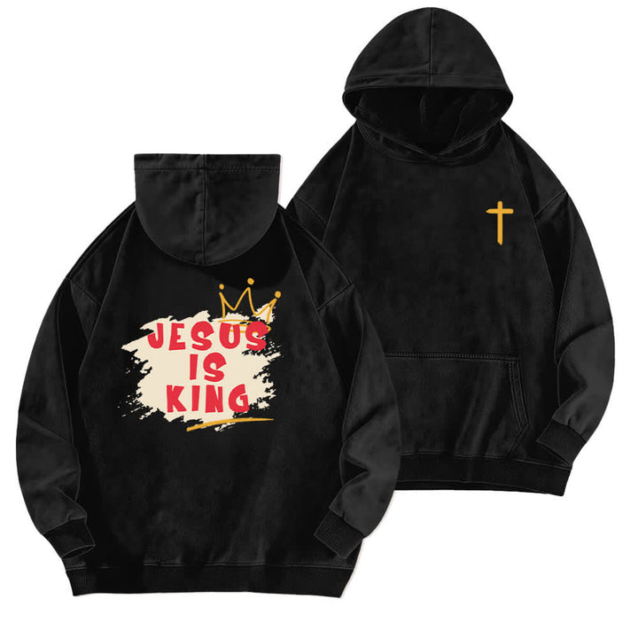 Christianartworkshop Jesus Is King Kronen-Rückenprint-Hoodie (gewaschen) - Schwarz - 5XL - image 0