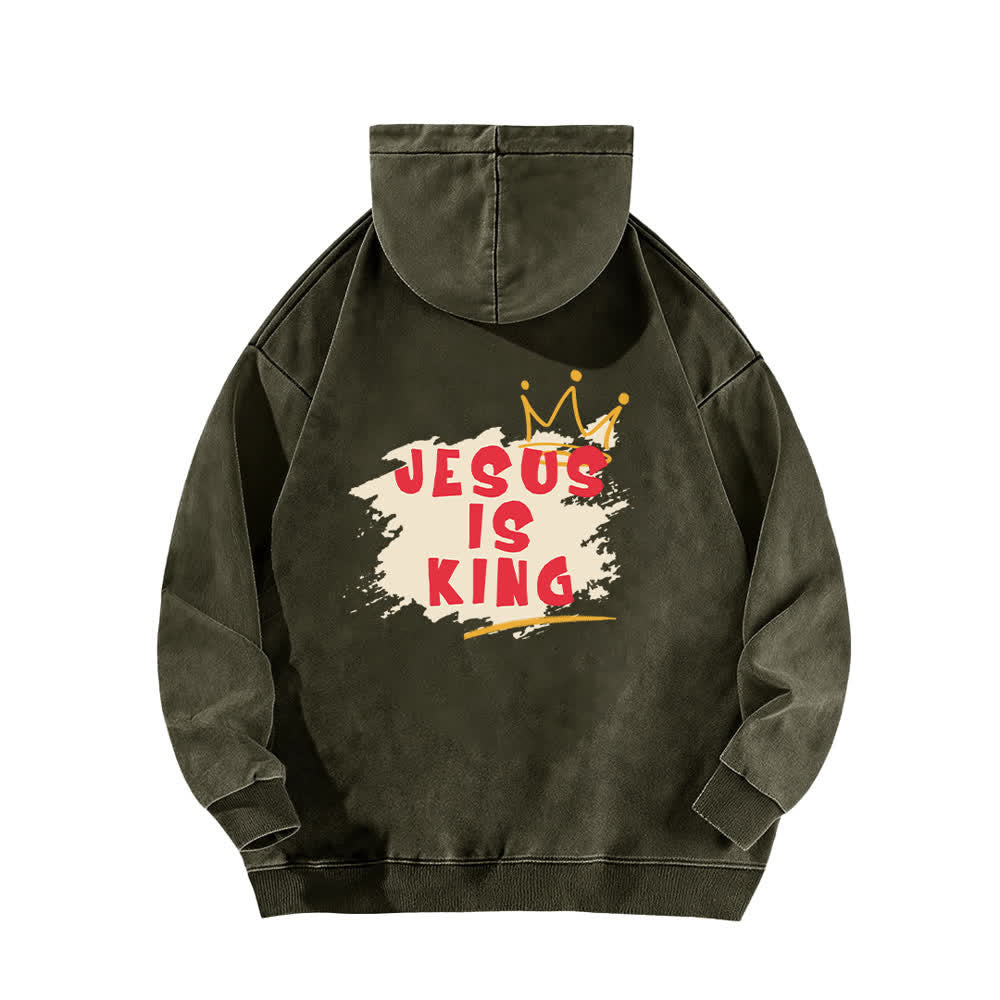 Christianartworkshop Jesus Is King Kronen-Rückenprint-Hoodie (gewaschen) - image 7