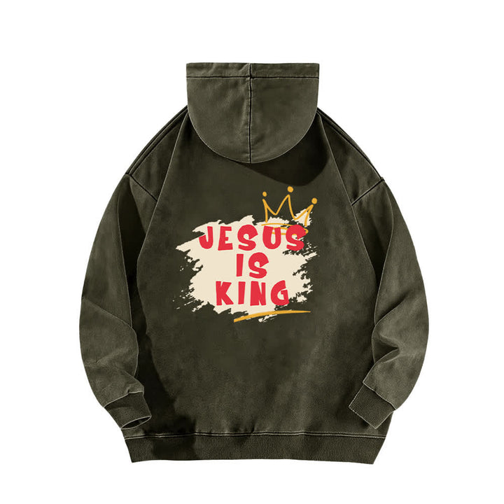 Christianartworkshop Jesus Is King Kronen-Rückenprint-Hoodie (gewaschen) - image 7