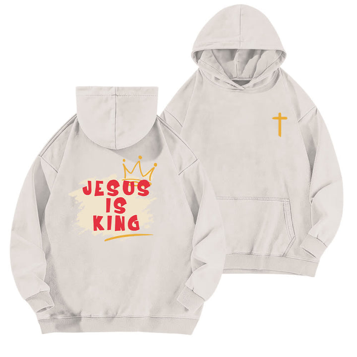 Christianartworkshop Jesus Is King Kronen-Rückenprint-Hoodie (gewaschen) - Weiß - 5XL - image 3