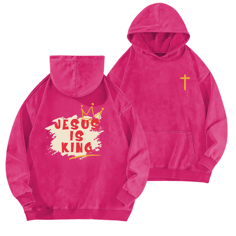 Christianartworkshop Jesus Is King Kronen-Rückenprint-Hoodie (gewaschen) - Rose - 5XL - image 15