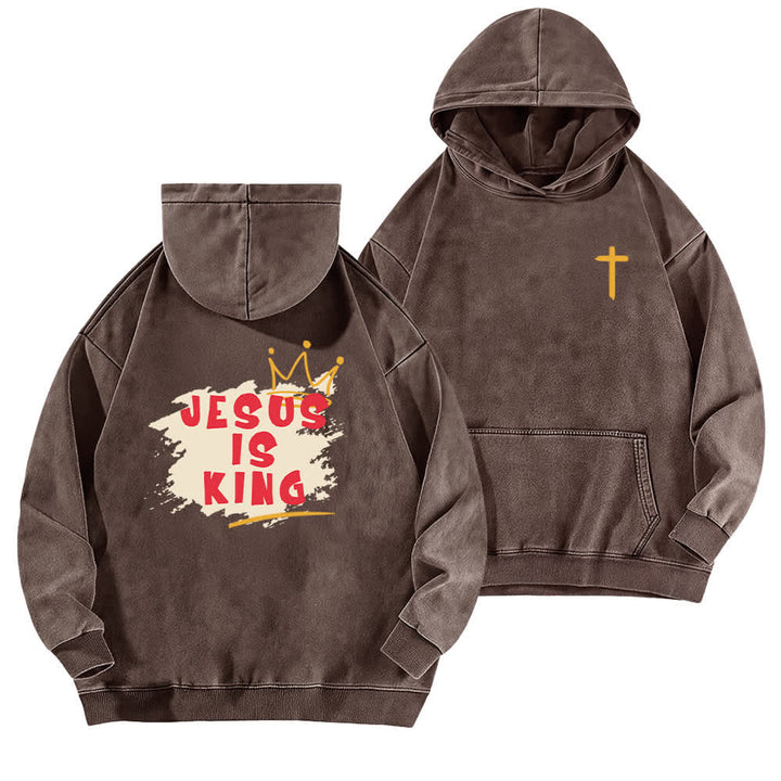 Christianartworkshop Jesus Is King Kronen-Rückenprint-Hoodie (gewaschen) - Braun - 5XL - image 9