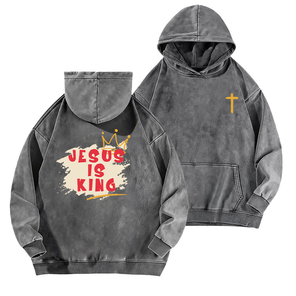 Christianartworkshop Jesus Is King Kronen-Rückenprint-Hoodie (gewaschen) - Grau - 5XL - image 12