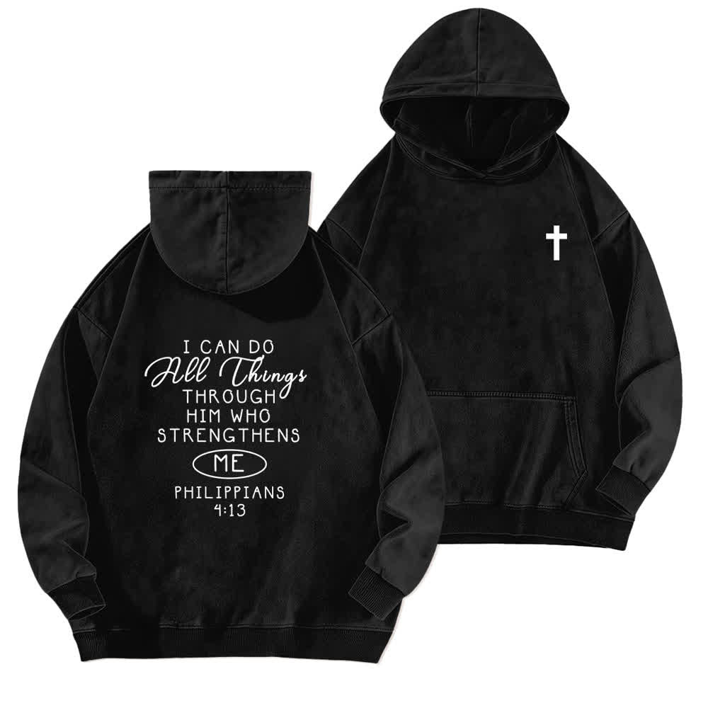 Christianartworkshop Ich kann alles tun – Gewaschener Hoodie mit gekreuzter Brustpartie - Schwarz - 5XL - image 0