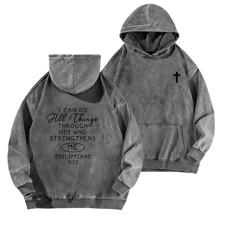 Christianartworkshop Ich kann alles tun – Gewaschener Hoodie mit gekreuzter Brustpartie - Grau - 5XL - image 6