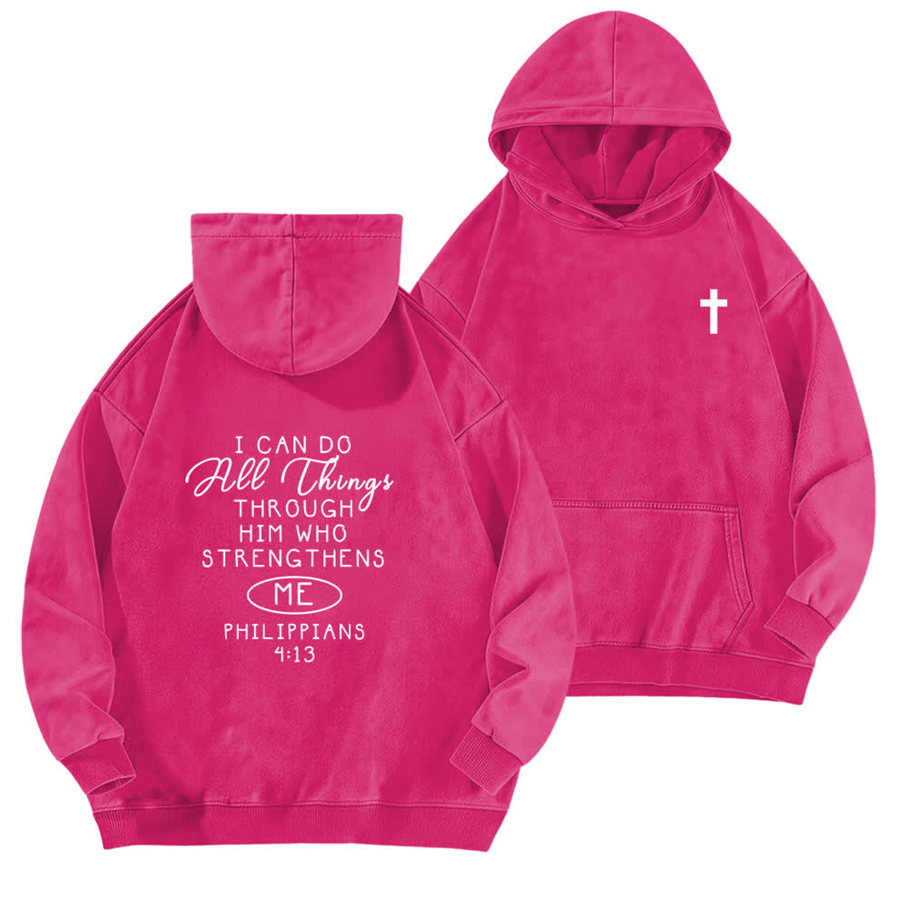 Christianartworkshop Ich kann alles tun – Gewaschener Hoodie mit gekreuzter Brustpartie - Rose - 5XL - image 15