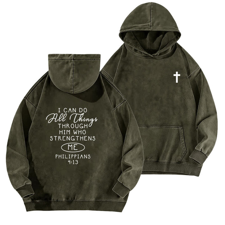 Christianartworkshop Ich kann alles tun – Gewaschener Hoodie mit gekreuzter Brustpartie - Armeegrün - 5XL - image 9