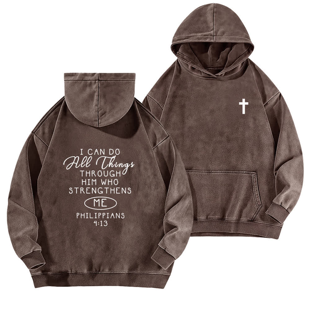 Christianartworkshop Ich kann alles tun – Gewaschener Hoodie mit gekreuzter Brustpartie - Braun - 5XL - image 12