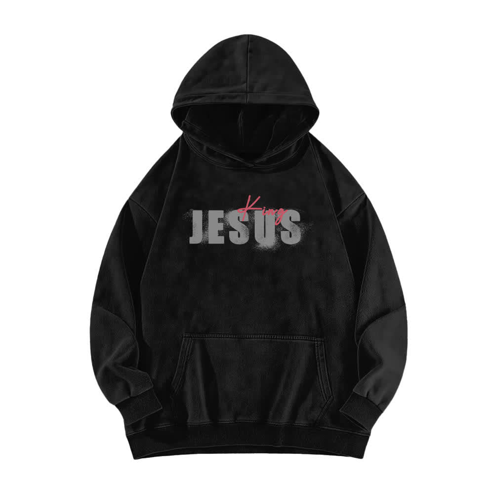 Christianartworkshop Jesus King Hoodie mit Vorder- und Rückseitendruck, gewaschen - image 5