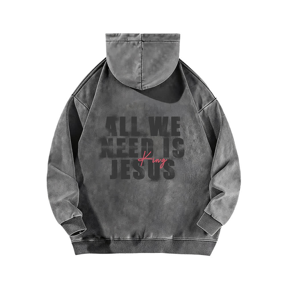 Christianartworkshop Jesus King Hoodie mit Vorder- und Rückseitendruck, gewaschen - image 7