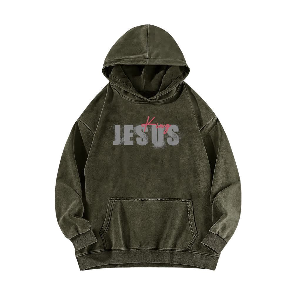 Christianartworkshop Jesus King Hoodie mit Vorder- und Rückseitendruck, gewaschen - image 11
