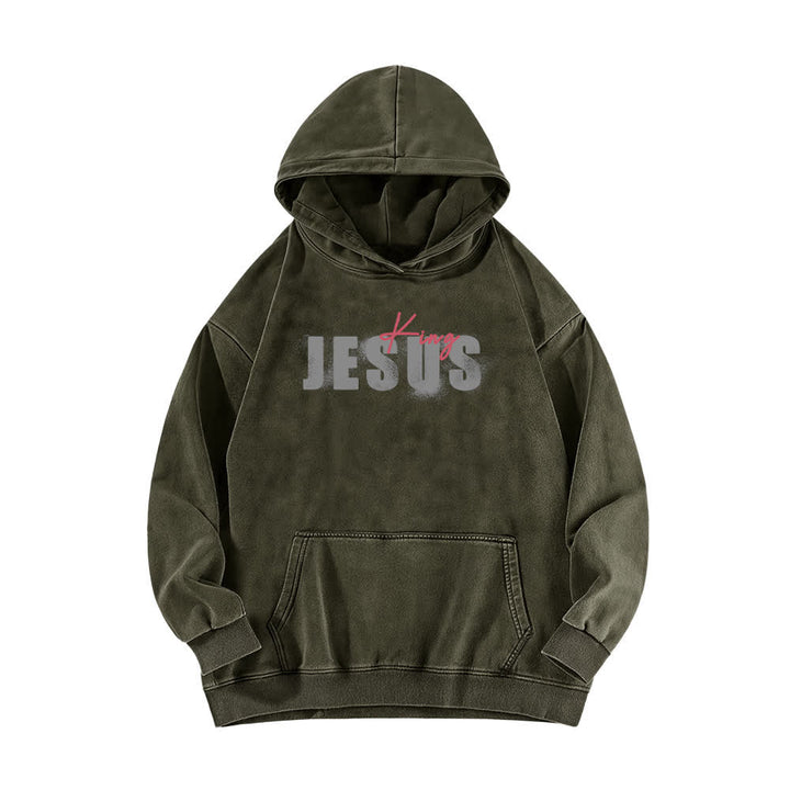 Christianartworkshop Jesus King Hoodie mit Vorder- und Rückseitendruck, gewaschen - image 11