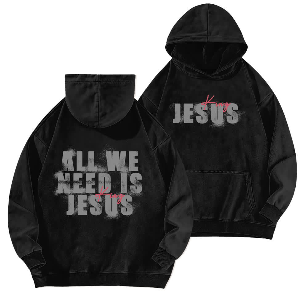 Christianartworkshop Jesus King Hoodie mit Vorder- und Rückseitendruck, gewaschen - Schwarz - 5XL - image 3