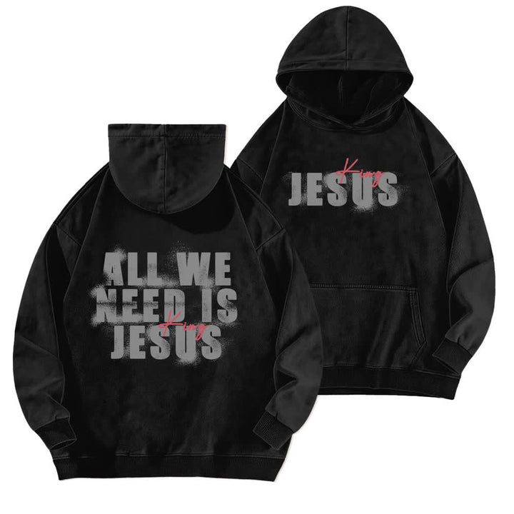 Christianartworkshop Jesus King Hoodie mit Vorder- und Rückseitendruck, gewaschen - Schwarz - 5XL - image 3