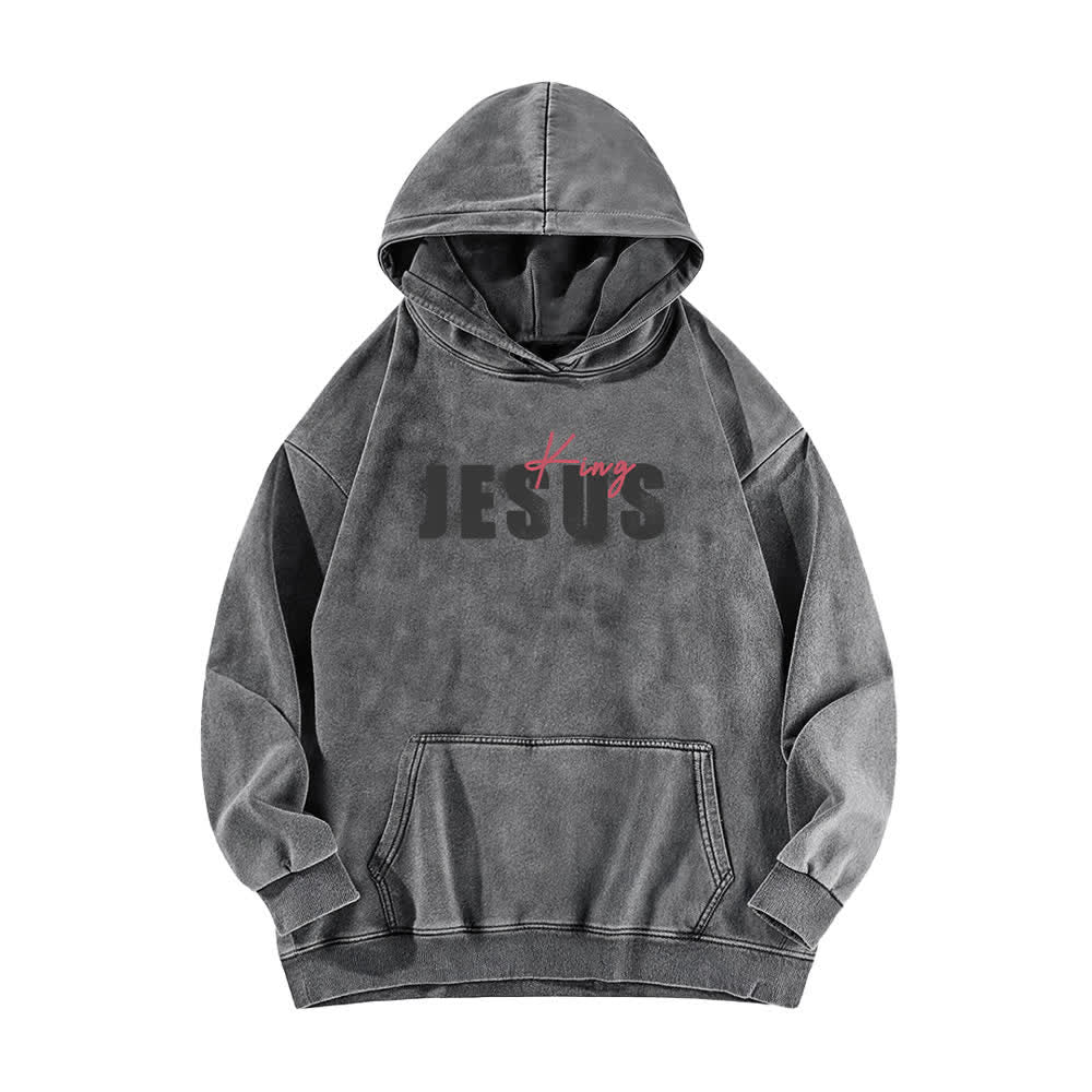 Christianartworkshop Jesus King Hoodie mit Vorder- und Rückseitendruck, gewaschen - image 8