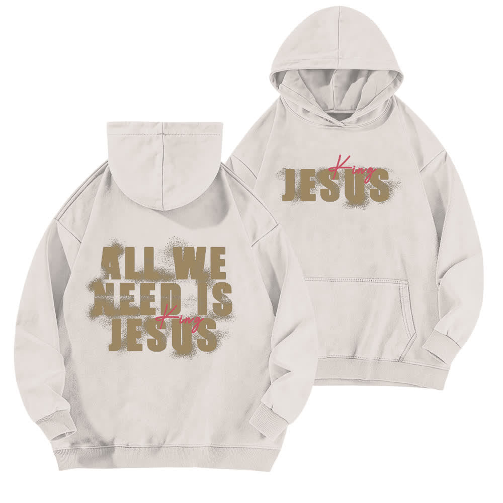 Christianartworkshop Jesus King Hoodie mit Vorder- und Rückseitendruck, gewaschen - Weiß - 5XL - image 0