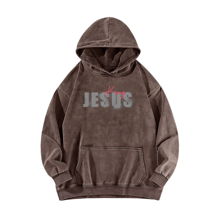 Christianartworkshop Jesus King Hoodie mit Vorder- und Rückseitendruck, gewaschen - image 14