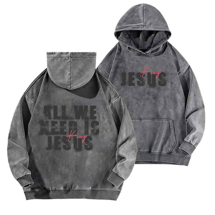 Christianartworkshop Jesus King Hoodie mit Vorder- und Rückseitendruck, gewaschen - Grau - 5XL - image 6