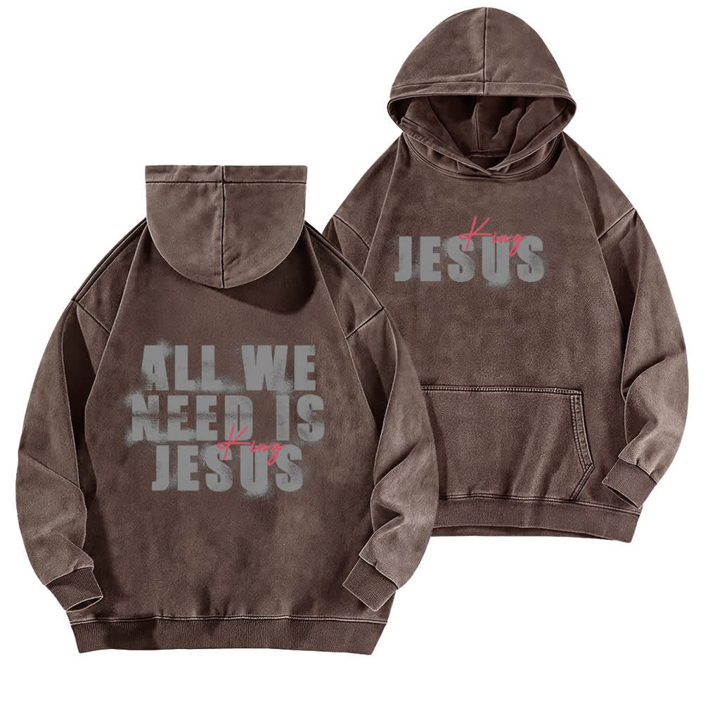 Christianartworkshop Jesus King Hoodie mit Vorder- und Rückseitendruck, gewaschen - Braun - 5XL - image 12